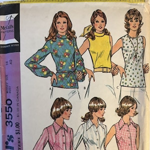 VTG 3550 McCalls (1973).  Step-by-Step Pattern.  Misses&#39; Set of Blouses.  Size 18, Bust 40&quot;.  Complete, unused, FF.  Excellent condition.