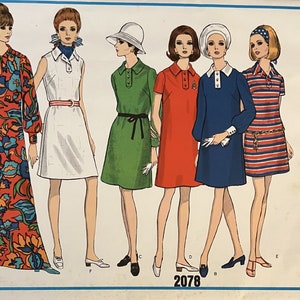 VTG 2078 Vogue (1969).  Vogue Basic Design.  Misses&#39; One-Piece Dress.  Sizs 12, Bust 34&quot;.  Complete, unused, FF.  Excellent condition.