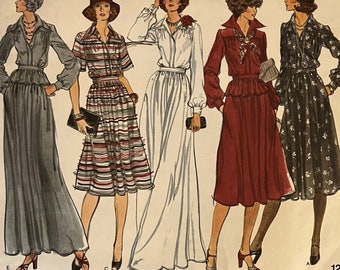 VTG 1274 Vogue (1975).  Vogue-basisontwerp.  Jurk, top, rok van juffrouw.  Maat 12, buste 34". Compleet, ongebruikt, FF. Uitstekende staat.