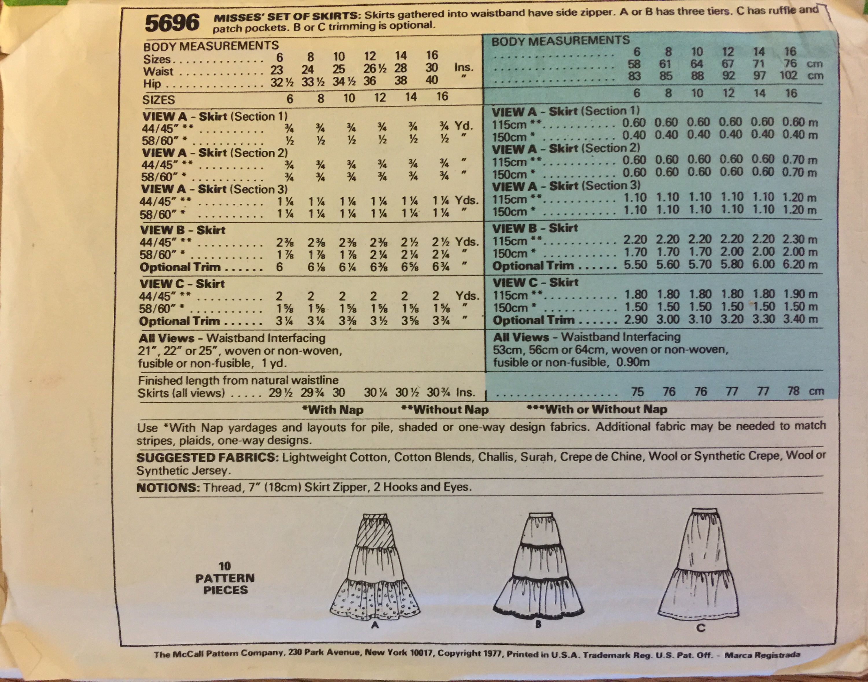 VTG 5696 Mccalls (1977). Carefree Patterns. Misses' Set of