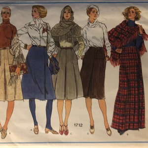 VTG 1712 Vogue (1978).  Vogue Basic Design.  Misses&#39; Skirt & Shawl.  Waist 28&quot; (Size 14).  Complete, unused, FF.  Excellent condition.