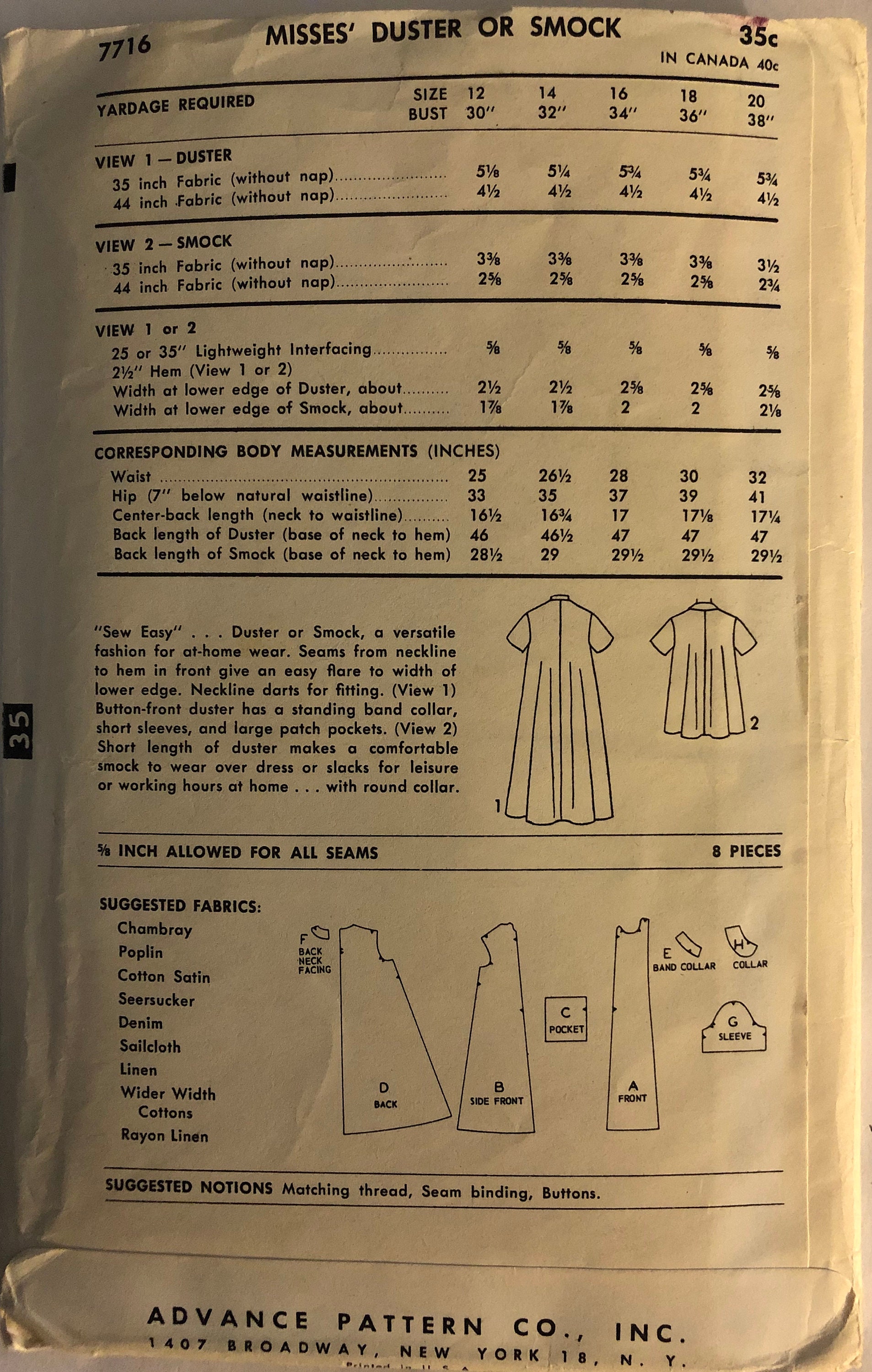 Rare VTG 7716 Advance mid-1950's. Sew-Easy. | Etsy