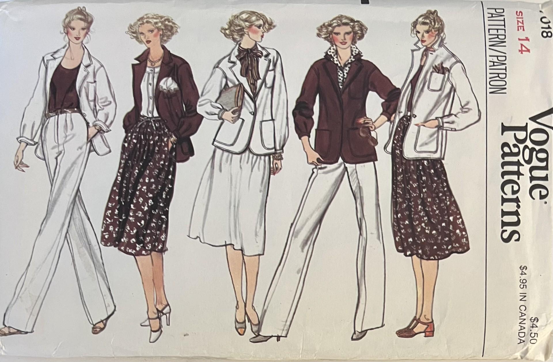 VTG 7018 Vogue (1980's). Misses' Jacket, Skirt, Pants. Size 14
