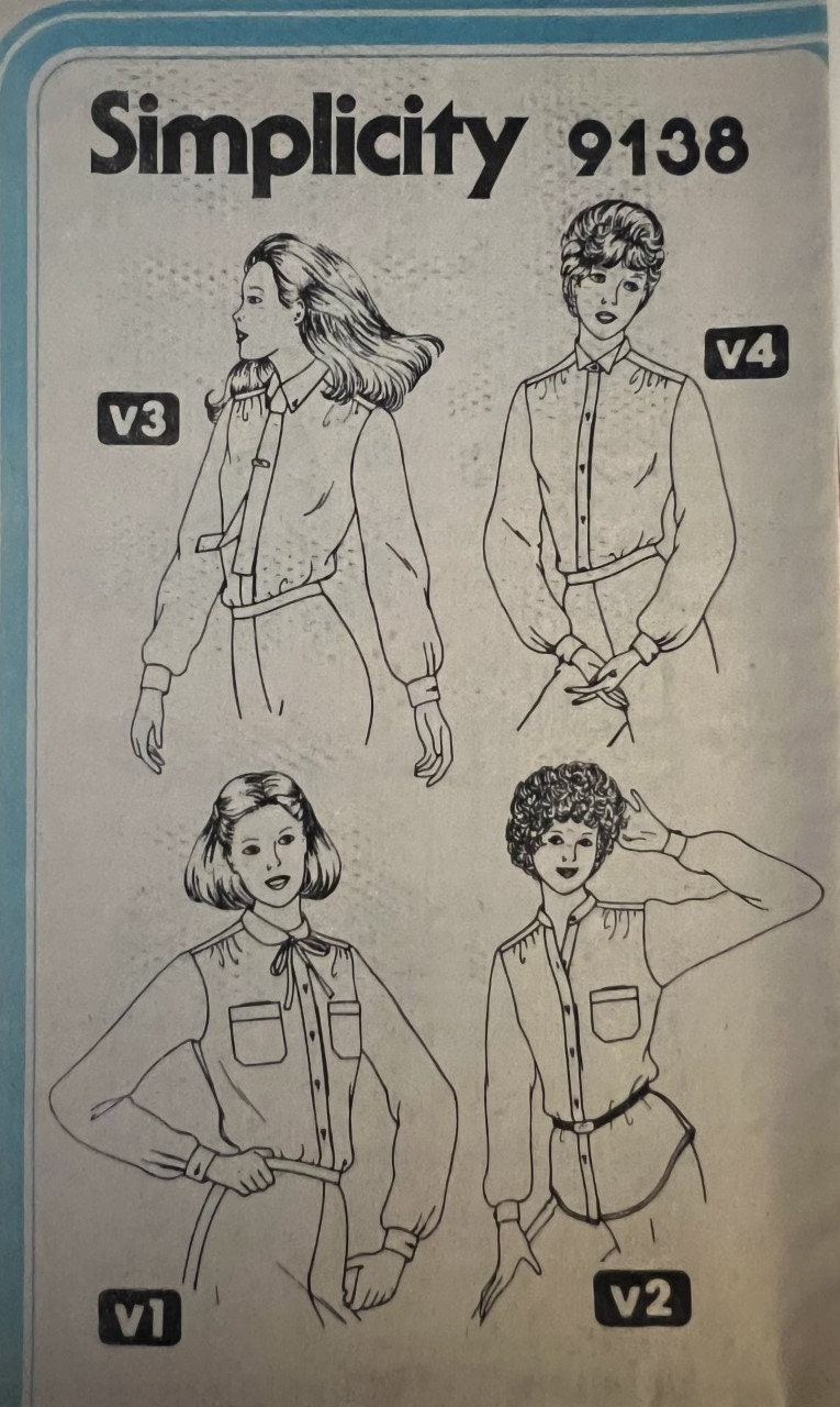 VTG 9138 Simplicity (1979). Misses' Shirts. Size 18-20. Complete