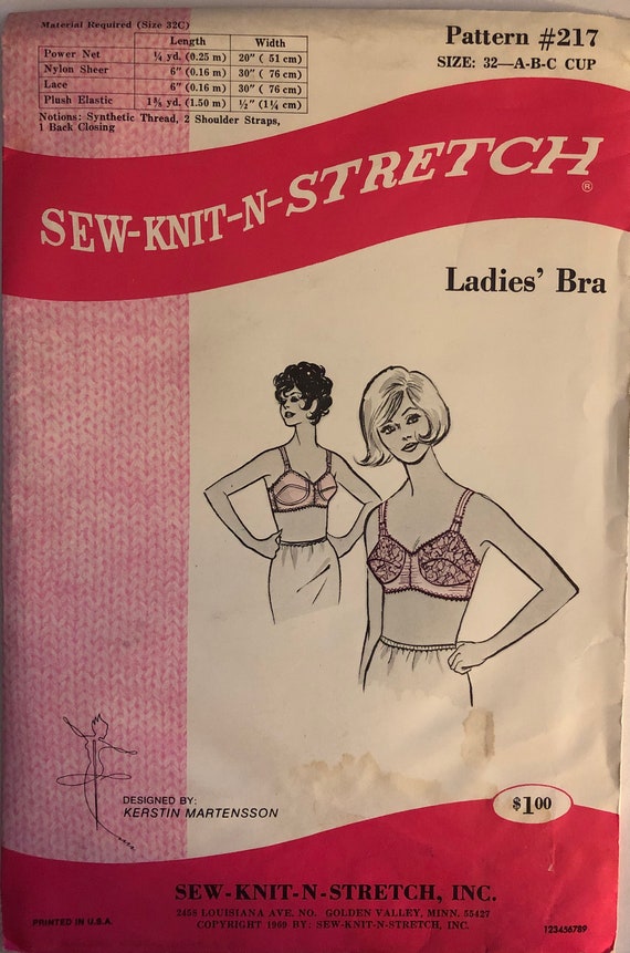 Buy VTG 217 Sew-knit-n-stretch 1969. Ladies' Bra. Size 32, A-B-C