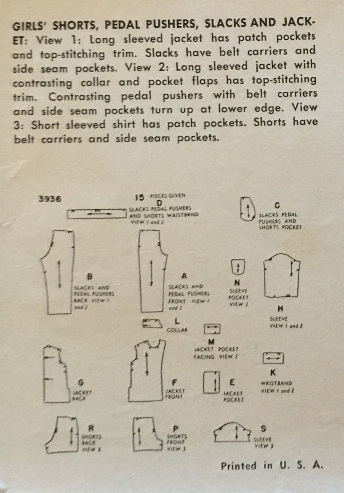 VTG 3936 Simplicity 1950s. Girl's shorts pedal pushers | Etsy