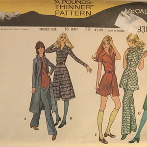 VTG 2930 McCalls (1971).  A Pounds Thinner Pattern.  Misses' Dress, Tunic, Pants.  Size 16.  Complete, unused, FF. Excellent condition.