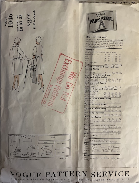 Buy VTG 1046 Vogue (1960). Vogue Paris Original by Nina Buy VTG 1046 Vogue (1960). Vogue Paris Original by Nina