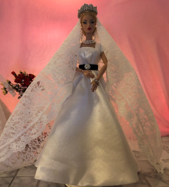 Made To Order Fashion Doll Wedding Gown Lace Veil Crown Etsy