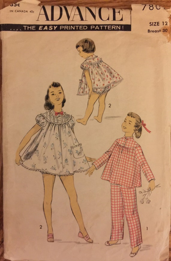 VTG 7803 Advance 1950's. Girl's pajamas & baby | Etsy