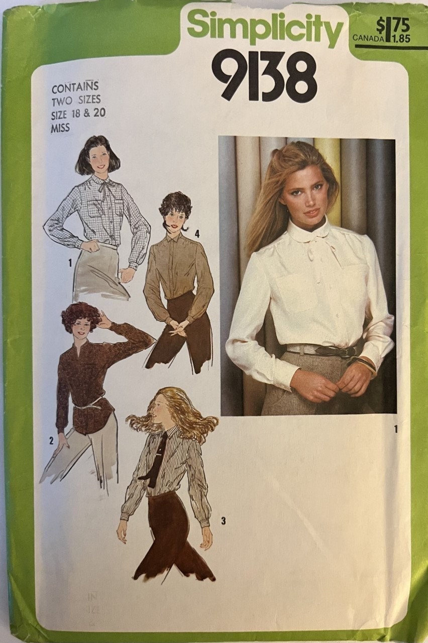 VTG 9138 Simplicity (1979). Misses' Shirts. Size 18-20. Complete