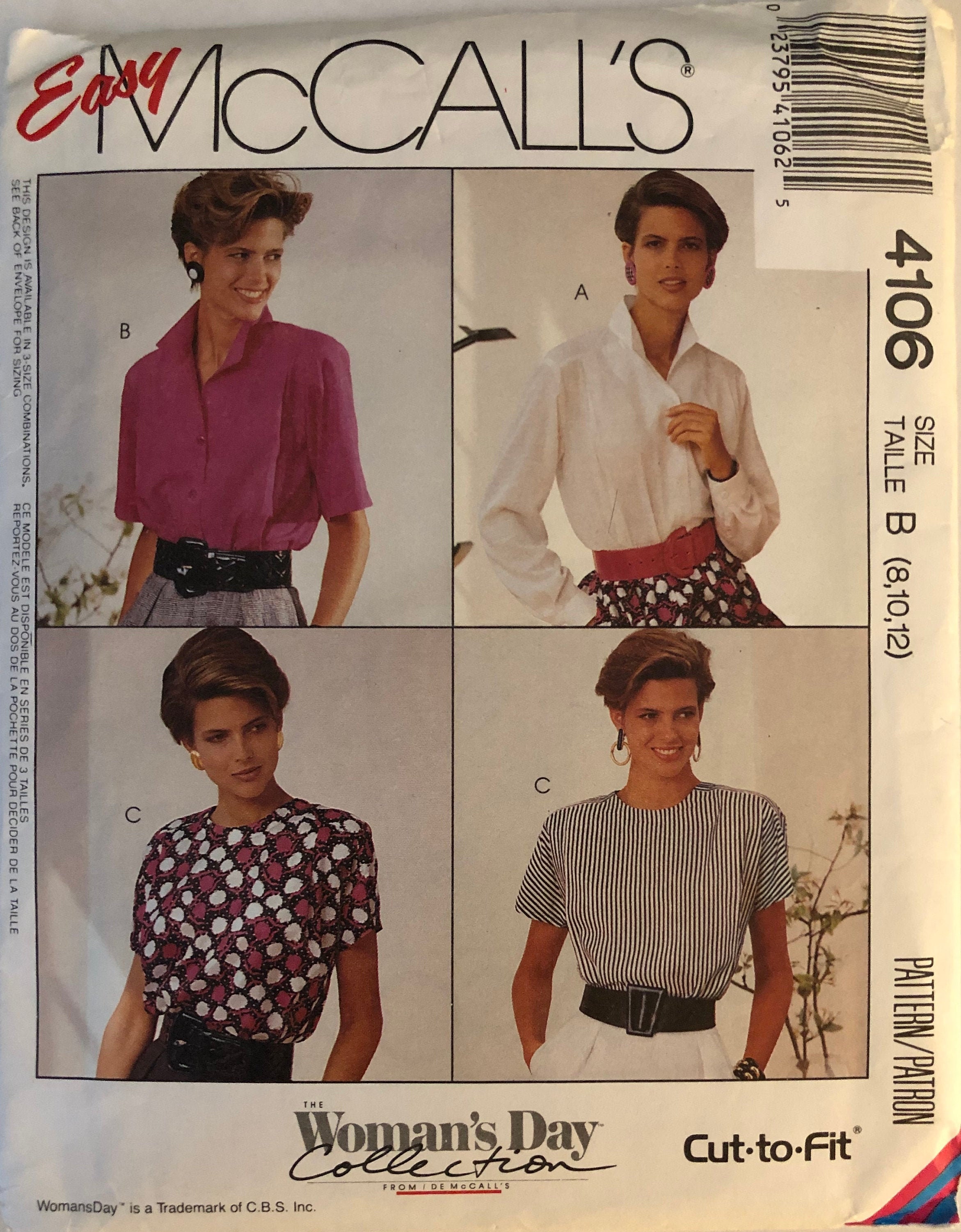 McCall/'s 4106 Misses Blouses Size 6,8,10 Vintage 1989