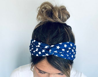 Stars and Stripes Chunky Sailor Knot Headband, Patriotic Turban