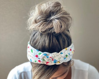 Christmas Lights Chunky Sailor Knot Headband, Adult Soft and Stretchy Turban Headband, Woman’s Headband, Headbands for Women