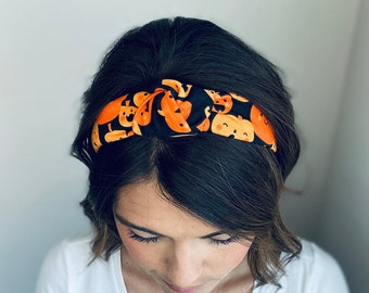 Halloween Knotted Headbands, Pumpkin Headbands, Spider Web Hard Knot Headbands, Hard Headbands
