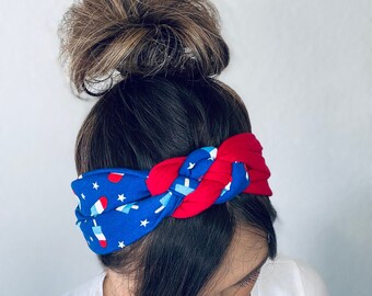 4th of July Adult Chunky Sailor Knot Headband, Patriotic Adult Soft and Stretchy Turban Headband, Memorial Day headbands for women