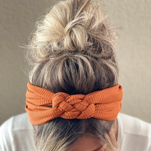 Burnt Orange Ribbed Sailor Knot Headband, Adult Soft and Stretchy Turban Headband, Women’s  Headband, Headbands for Women