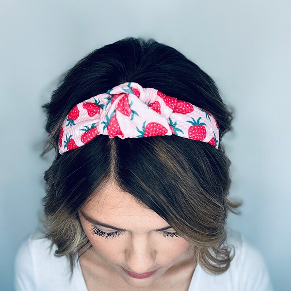 Strawberry Knotted Headbands, Summer Headbands, Fruit Hard Knot Headbands, Hard Headbands