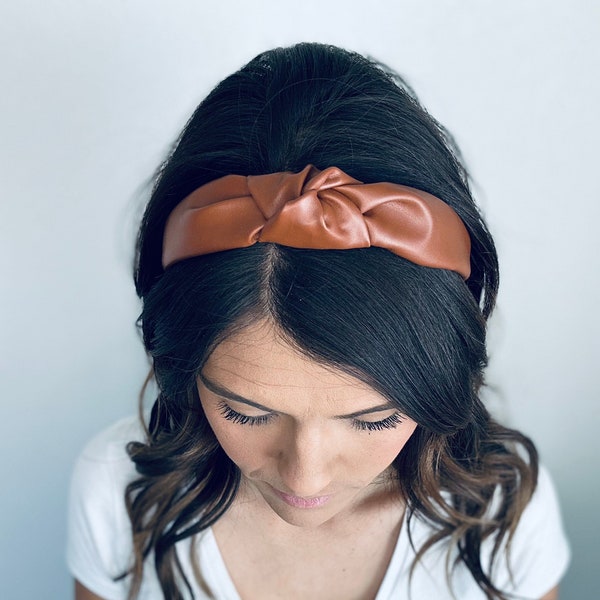 Faux leather Knotted Headbands, Hard Knot Headbands, Knotted Headband, Plether Fabric Headbands