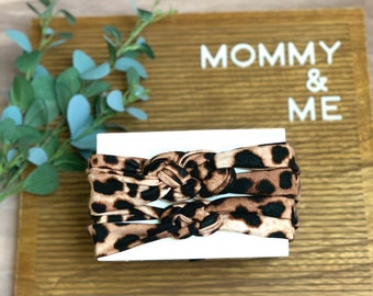 Cheetah Mommy and me headbands, Woman’s Headbands, Baby Girl Headband, Knot Bow Headband, Baby Bows, Newborn Headband, Knit Baby Headband