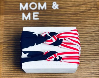 4th of July Mommy and me headbands, Woman’s Headbands, Baby Girl Headband, Knot Bow Headband, Baby Bows, Knit Baby Headband