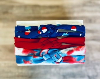 4th of July headbands, Baby  Headbands, Patriotic Baby Girl Headband, Memorial Day Knot Bow Headband, Baby Bows, Knit Baby Headband