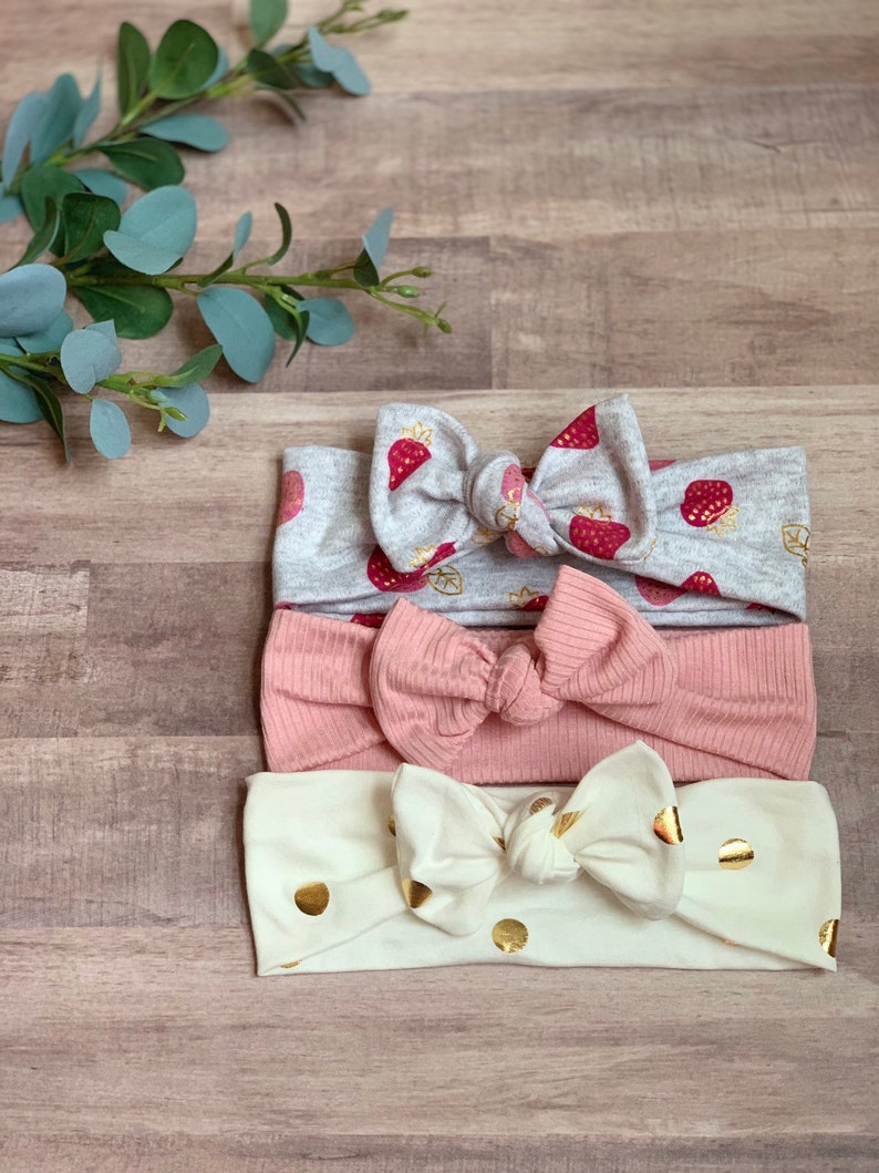 Baby Bows Baby Girl Headband Baby Headband Baby Girl Headwrap Polka Dot Baby Headwrap Baby Turban Headband Ribbed Knit Strawberry