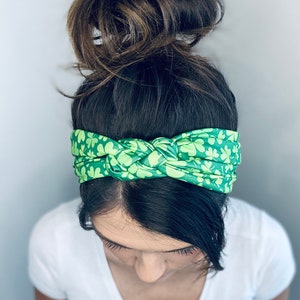 St Patricks Day Sailor Knot hoofdband, klaver volwassen zachte en rekbare tulband hoofdband, klaver dameshoofdband, hoofdbanden voor vrouwen