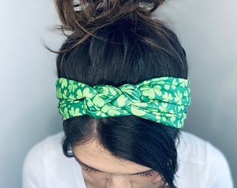 St Patricks Day Sailor Knot Headband, Clover Adult Soft and Stretchy Turban Headband, Shamrock Woman’s Headband, Headbands for Women