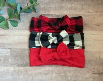 Buffalo Plaid Headband, Holiday Headbands, Checkered Baby Bows, Winter Baby Headband, Baby Girl Headwrap