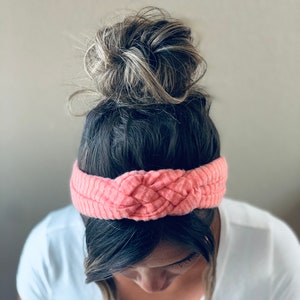 Ribbed Chunky Sailor Knot Headband, Adult Soft and Stretchy Turban Headband, Womans Headband, Headbands for Women Light Pink Ribbed