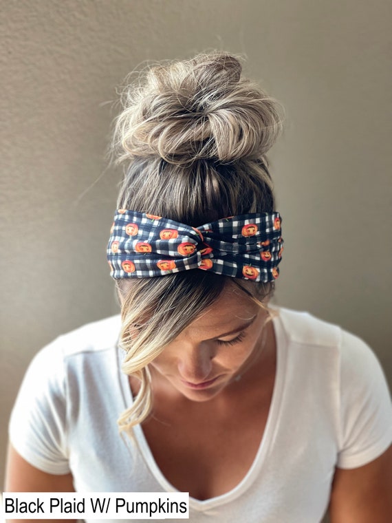 Halloween Boo Chunky Split Turban Knot Headband Adult Soft and