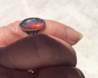 Rings Jewelry Kudosprs Com Lace Bezel Sterling Silver Ring 13x18 Dragons Breath Glass Opal Ring Adjustable 5 10