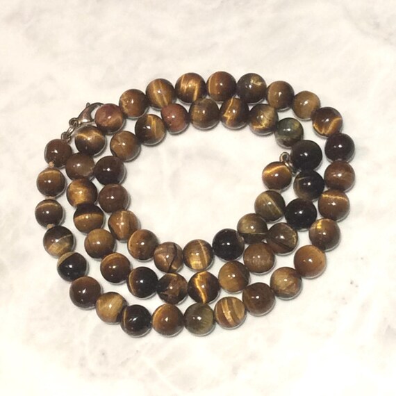 Collier Vintage Perles Galettes œil De Tigre Et Résine Orange - Couleur Or, Parfait état