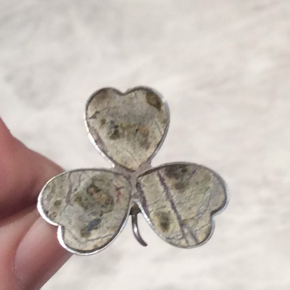 Vintage Connemara Marble 18K Gold Plated Celtic Clover Cross