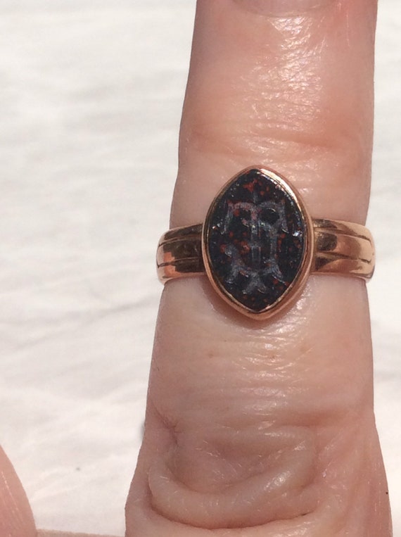 Antique Intaglio Bloodstone Initial TJ Rose Gold … - image 7