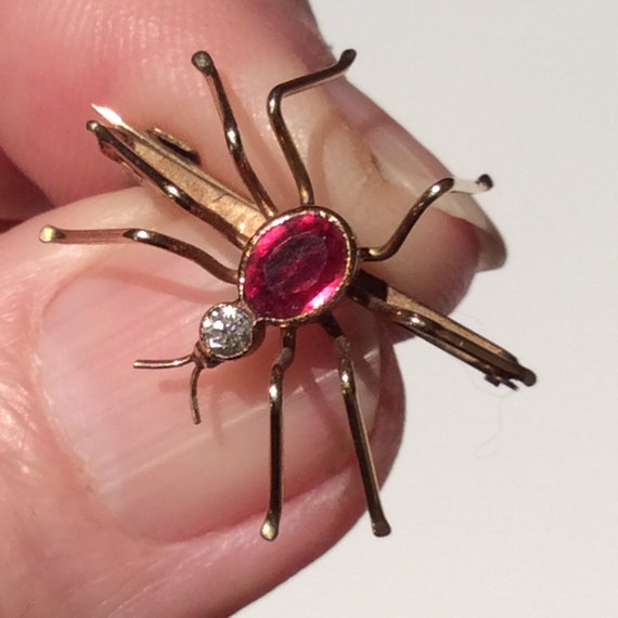 Antique Diamond Tourmaline Rose Gold Spider Brooc… - image 5