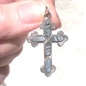 Antiker viktorianischer schottischer Achat-Gothic-Silberkreuz-Anhänger -1880