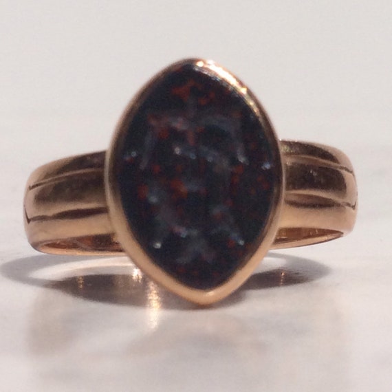 Antique Intaglio Bloodstone Initial TJ Rose Gold … - image 5