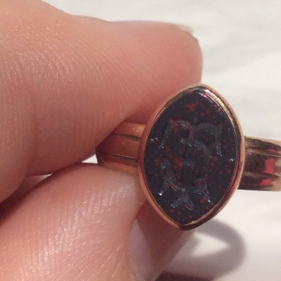 Antique Intaglio Bloodstone Initial TJ Rose Gold … - image 2