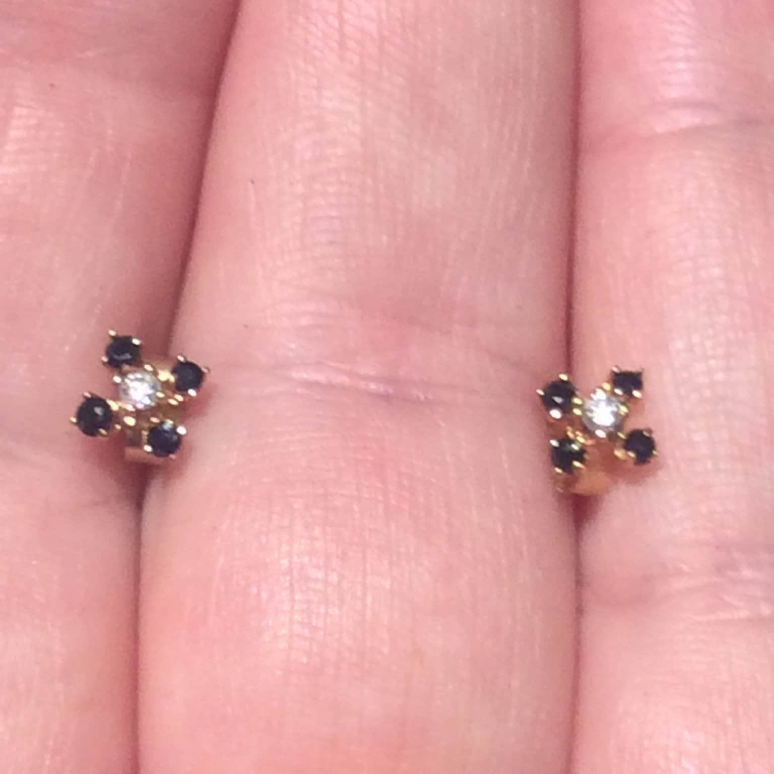 Vintage Diamond Sapphire Gold Earrings -9ct