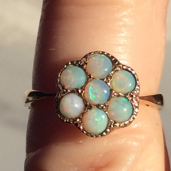 Antique Vintage Fiery Opal Daisy Flower Gold Ring… - image 2