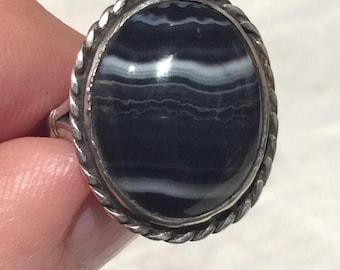 Vintage Agate Silver Ring - Sterling
