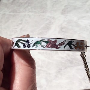 Antique Enamel Flower Sterling Silver Bracelet