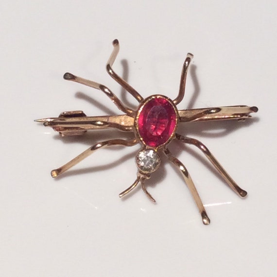 Antique Diamond Tourmaline Rose Gold Spider Brooc… - image 7