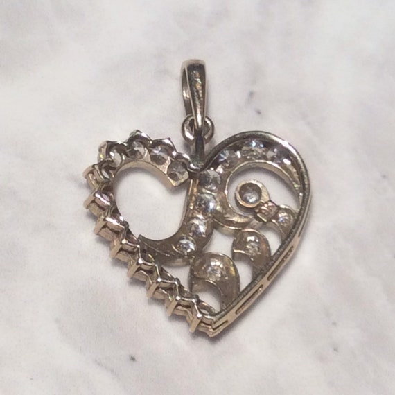 Antique Vintage Heart CZ Heart Gold Pendant - image 8