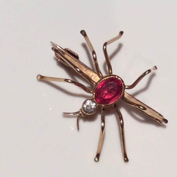 Antique Diamond Tourmaline Rose Gold Spider Brooc… - image 10
