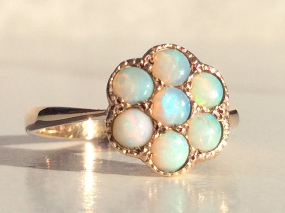 Antique Vintage Fiery Opal Daisy Flower Gold Ring… - image 8