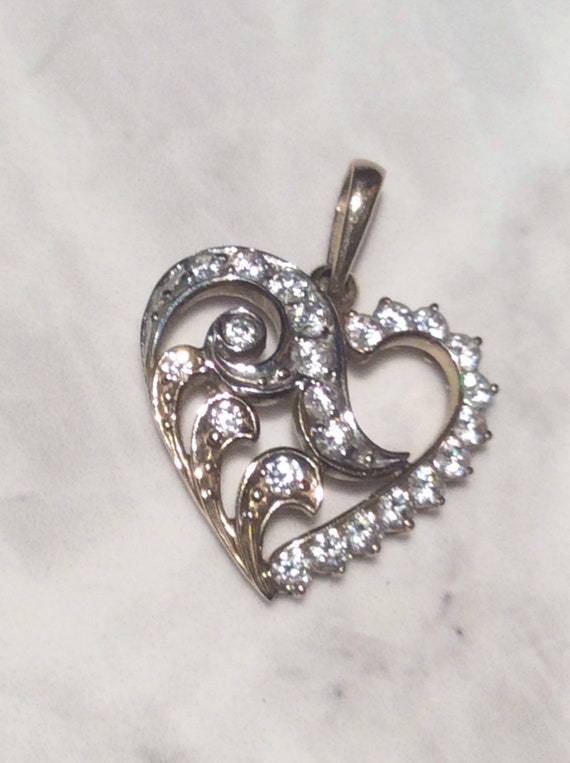 Antique Vintage Heart CZ Heart Gold Pendant - image 2