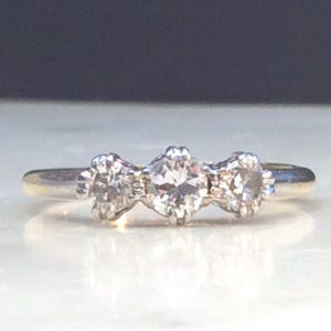 Antique Vintage Diamond Trilogy Platinum  Gold Ring - 18ct